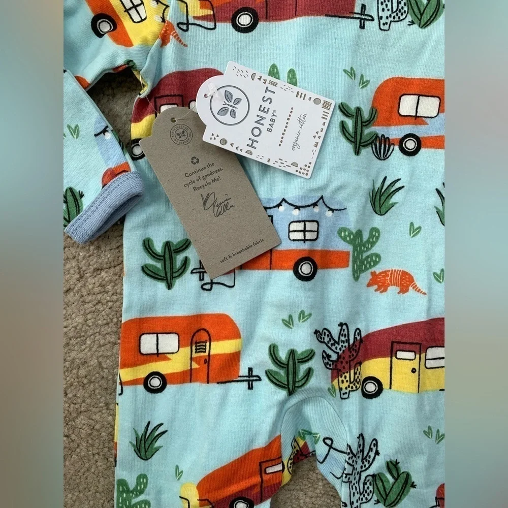 Honest Company NWT Size 0-3 Months Happy Camper Organic Pajamas